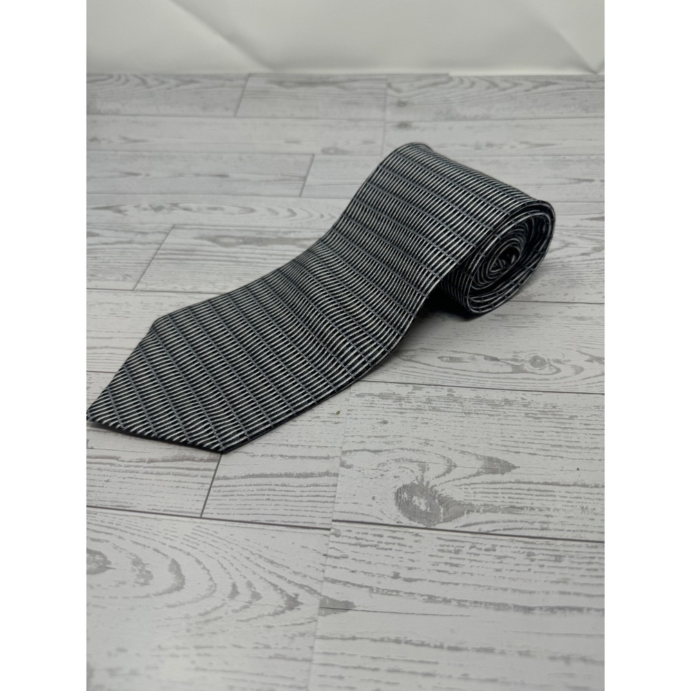 Enrico Guccini Mens Necktie Black White Striped 100%‎ Silk Classic